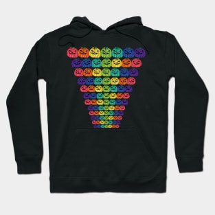 Ever Decreasing Rows of Spooky Halloween Pumpkins in Rainbow Colors Hoodie